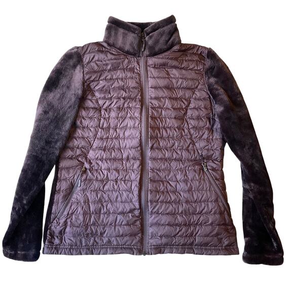 32 Degrees Heat Women Fluffy Jacket size M Faux Fur Mix Feather Stuffed Wine Red - Picture 1 of 11